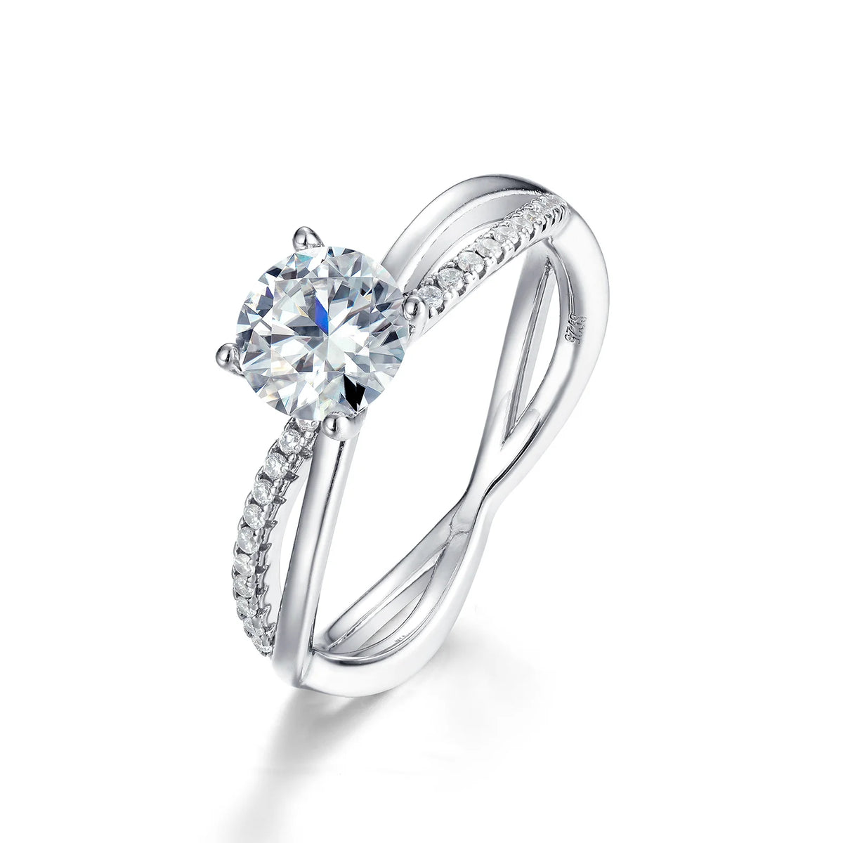 S925 Sterling Silver VVS2 Moissanite Ring Women Round Solitaire Twist Split Shank Prong Set Engagement Promise Ring MegaBDM