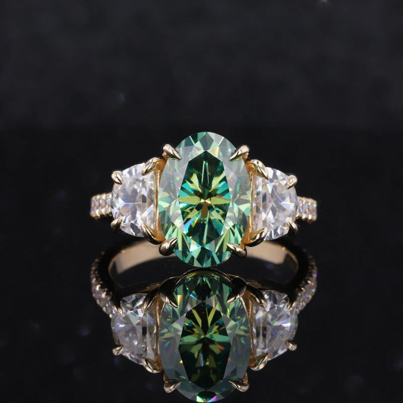 Starsgem Hot Sale Engagement Ring Oval Shape Green Moissanite Diamond 10k Pure Gold Wedding Ring