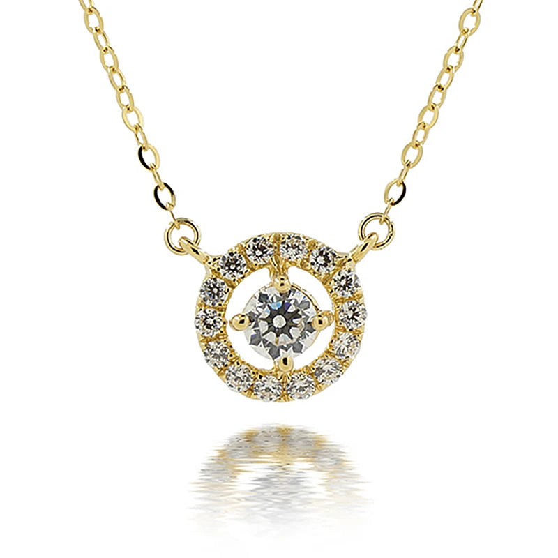 Round Cubic Zirconias Paved Saudi Real Pawnable 18K Gold Fine Jewelry Necklaces Dainty for Friend
