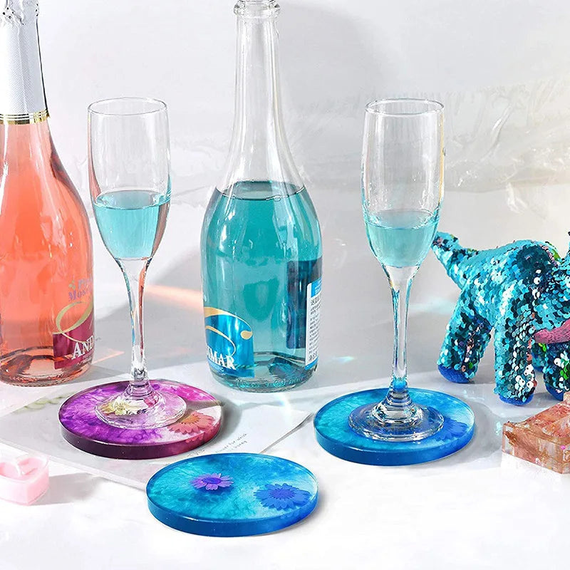 Custom Round square Octagon Epoxy Resin 4 Pcs coaster Safety Silicone Mold with coaster Storage Box Silicone Mold