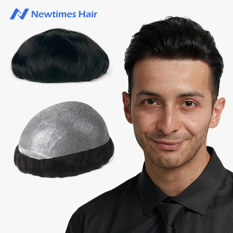 Super Thin 0.06mm V-Loop Toupee Men Wig Indian Remy Hair Prosthesis Skin Grade Human Hair for Men
