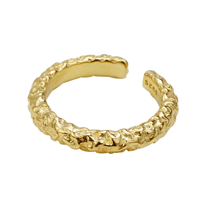 Rainbowking 925 Sterling Silver 14k Gold Filled Jewelry Luxury Design Thick Gold Texture Ring Bague Femme 925