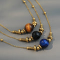 18k Gold Plated Stainless Steel Handmade Natural Agate Beaded Lapis Lazuli Necklace Women