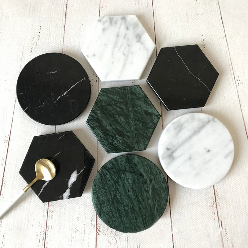 Natural White Black Green Marble Coasters Modern Design Table Pads for Office Hotels for Parties-Wholesale