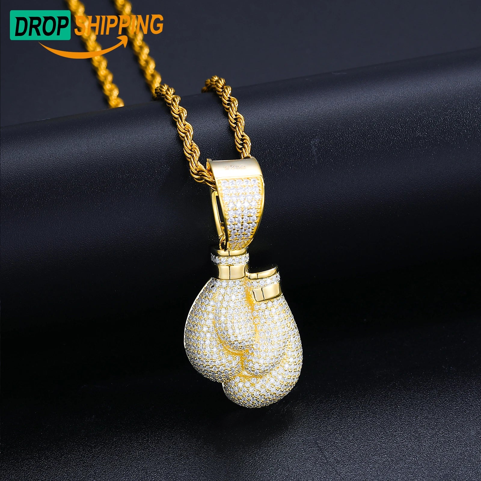 Dropshipping Luxury Hip Hop Jewelry 925 Sterling Silver Full VVS Moissanite Diamond Iced Out Boxing Gloves Pendant Necklace