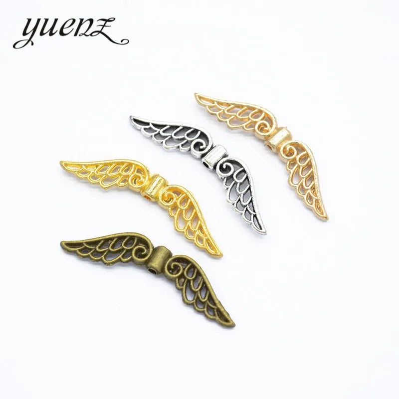 5 Colour Antique Silver Plated Charms Wing Small Hole Beads Pendants for Jewelry Making DIY Handmade 31*8mm D436