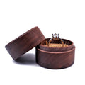 DIY Logo Mini Walnut Wood Ring Box Round Portable Jewelry Ring Box for Wedding Engagement