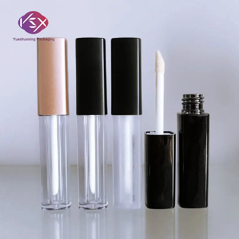 Yueshunxing2.5ml Empty Liquid Lipstick Tube Matte Rose Gold Lip Gloss Packaging clear square Mini Lip Gloss Tube with Black Lids