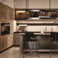 Custom Classic Design Stainless Steel Island Countertop Paired with White Oak Kitchen Cabinets