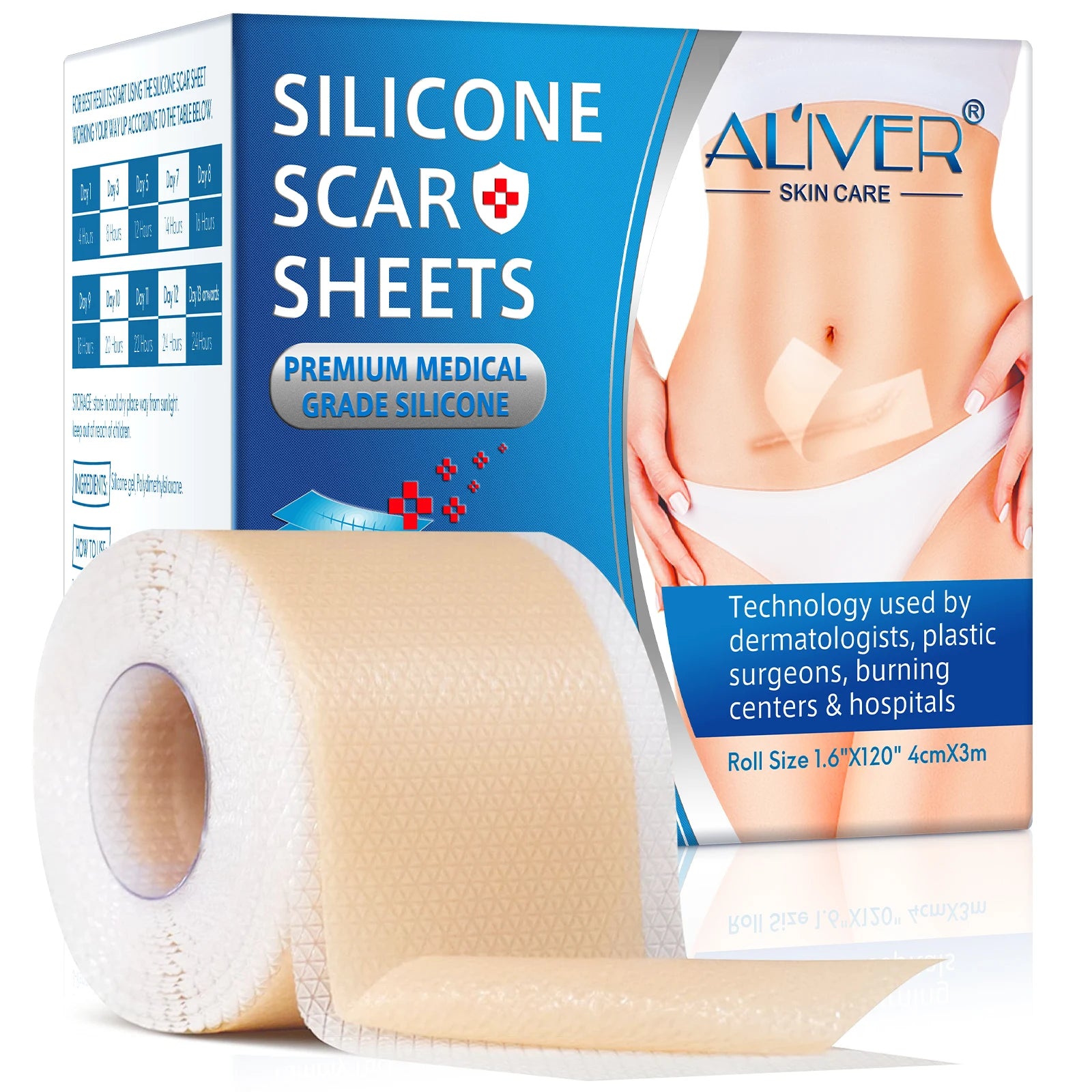 ALIVER Wholesale Price 4cm*3m Old Scar Removal Roll Tape Low MOQ Silicone Gel Sheets for C Section Keloid Scars