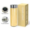 Custom Smart Temperature Bottle Bamboo Shell Cup Stainless Steel Thermal Water Bottle