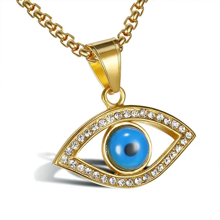 NS1139 Men's Gold Plated Stainless Steel Blue Evil Eyes Pendant Chain Protection Jewish Necklace Jewelry for Men