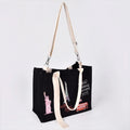 Custom Black Canvas Shoulder Bag with Adjustable Long Strap New Design Letter Pattern Canvas Tote Bag