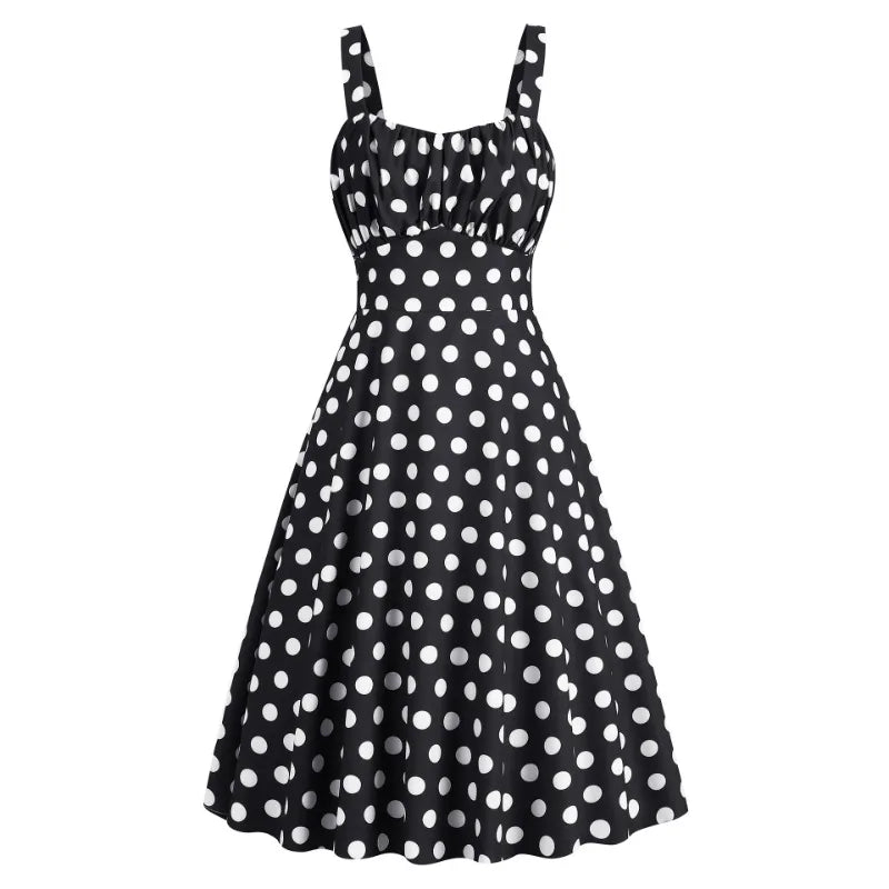Summer New Strap Dress Europe and American Style Cute Women's Slim Polka Dot Strap Dress Performance Party Dress