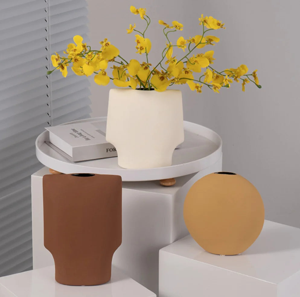 Wabi-sabi Style Morandi Colored Ceramic Vase Geometric Art Tabletop Flower Arrangement Home Soft Furnishing Living Room Wedding