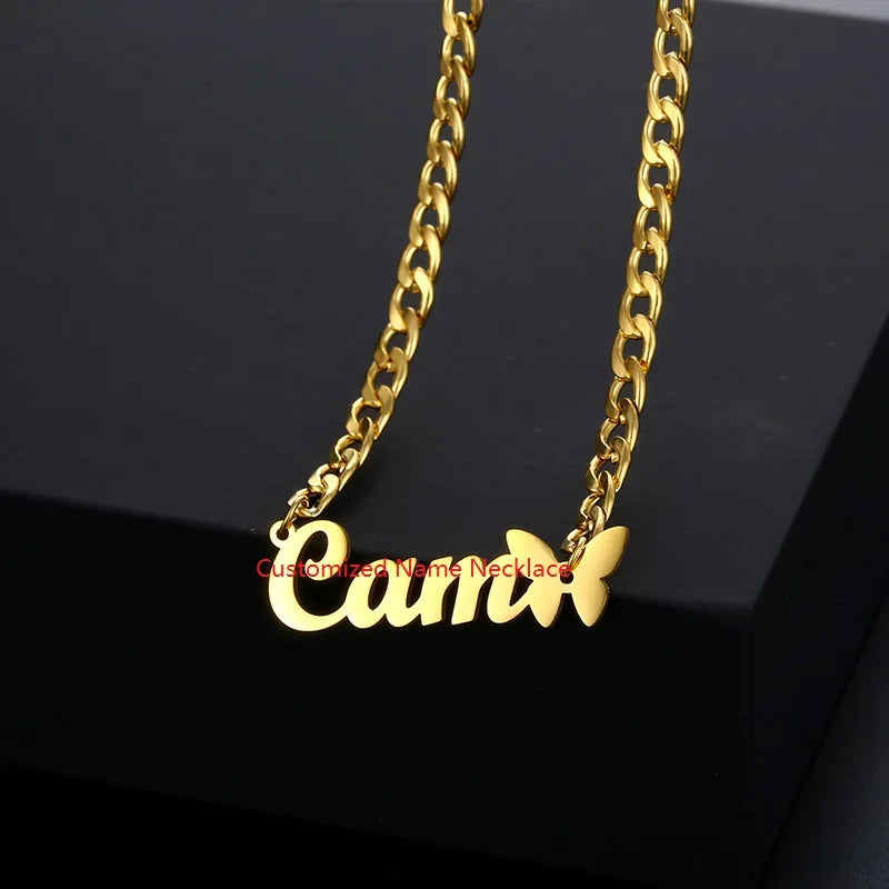Christmas Custom Name Ladies Jewelry Pendant 24k Gold Stainless Steel Chain Necklace Charm Women