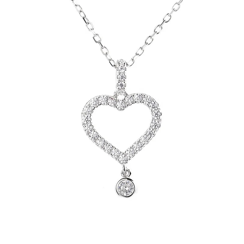 Genuine Fine Jewelry 925 Sterling Silver Heart Pendant Moissanite Charm Necklace Rhodium Plated Link Chain Women Female