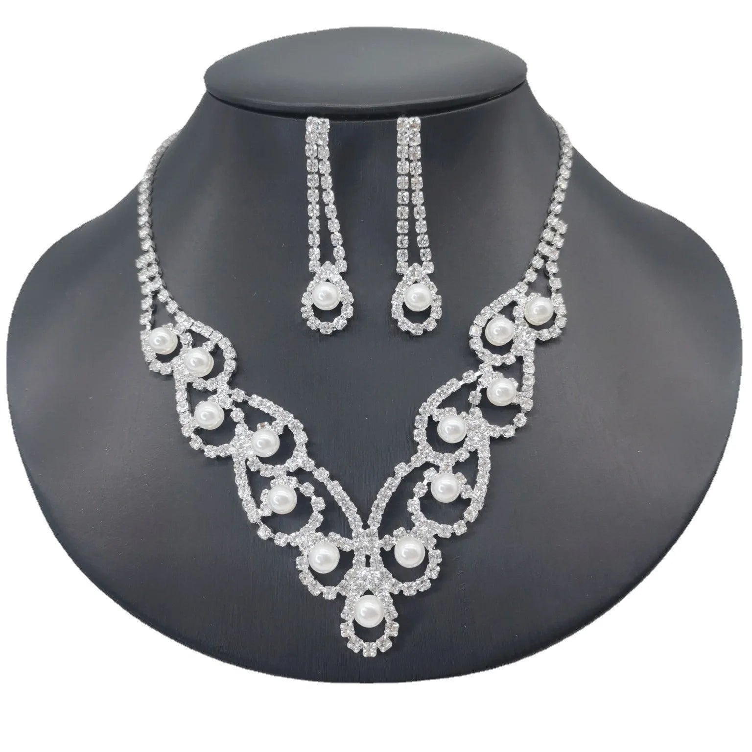 DAIHE Set-3390 Bridal Accessories Lace Set Pearl Necklace Earrings Set for Women Wedding