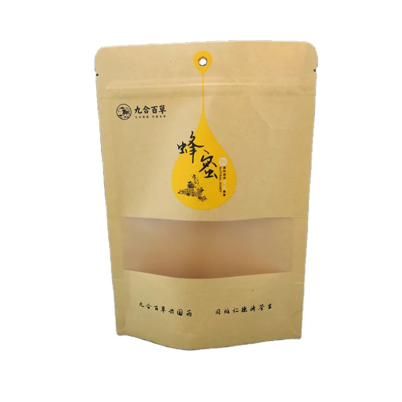 Wholesale Standing up Pouches Food Packaging Kraft Paper Bag With Clear Window