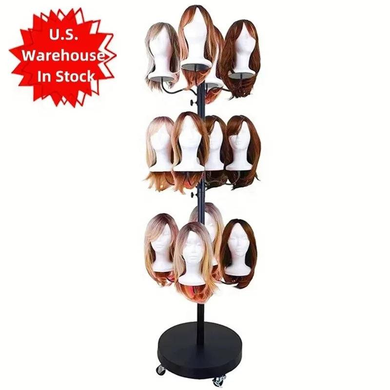 In Stock Home Store Floor Mannequin Head Human Braid Hair Bundles Lace Front Wig Metal Rotating Display Rack Stand Holder