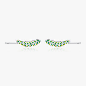 Trendy Simple Earrings for Women Fine Jewelry Solid 925 Sterling Silver Minimalist Enamel Green Tree Leaves Stud Earrings