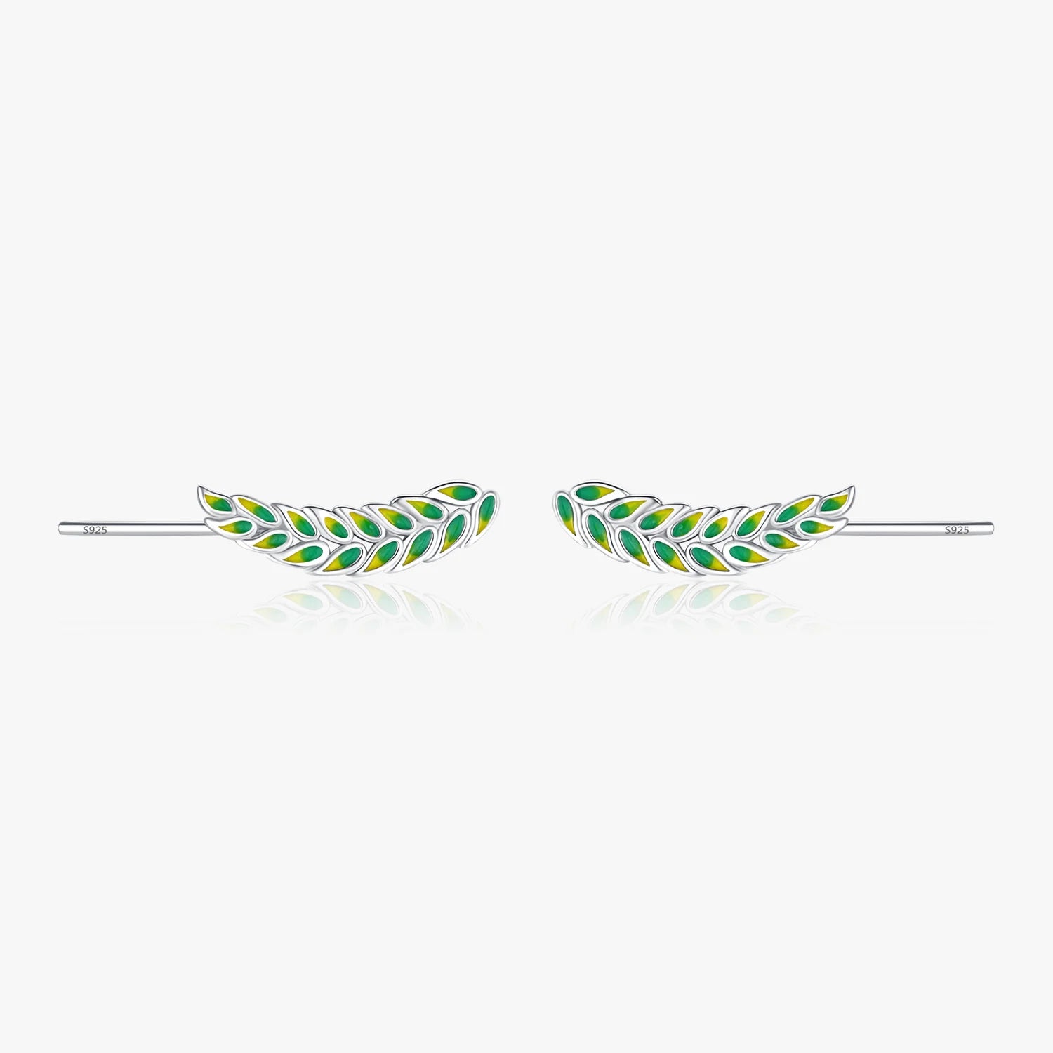Trendy Simple Earrings for Women Fine Jewelry Solid 925 Sterling Silver Minimalist Enamel Green Tree Leaves Stud Earrings