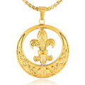 Luxury France Casting Royal Fleur De Lis Stainless Steel Round Flower Pendant for Nobility