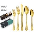 New Stainless Steel Flatware Set Patterned Handle Knife Fork Spoon Silverware 20/40pcs Gold Cutlery Set for Wedding