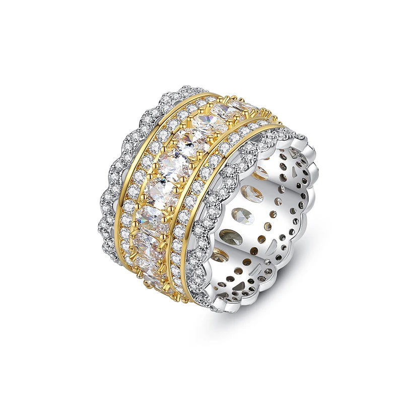 LUOTEEMI Luxury Cubic Zirconia Rings for Women Big and Wide Finger Stone Ring Hip Hop