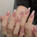 Luxury Gradient Pink White Glitter Almond False Nails Designer Press on Nails Artificial Decorated Fake Nails Supplier
