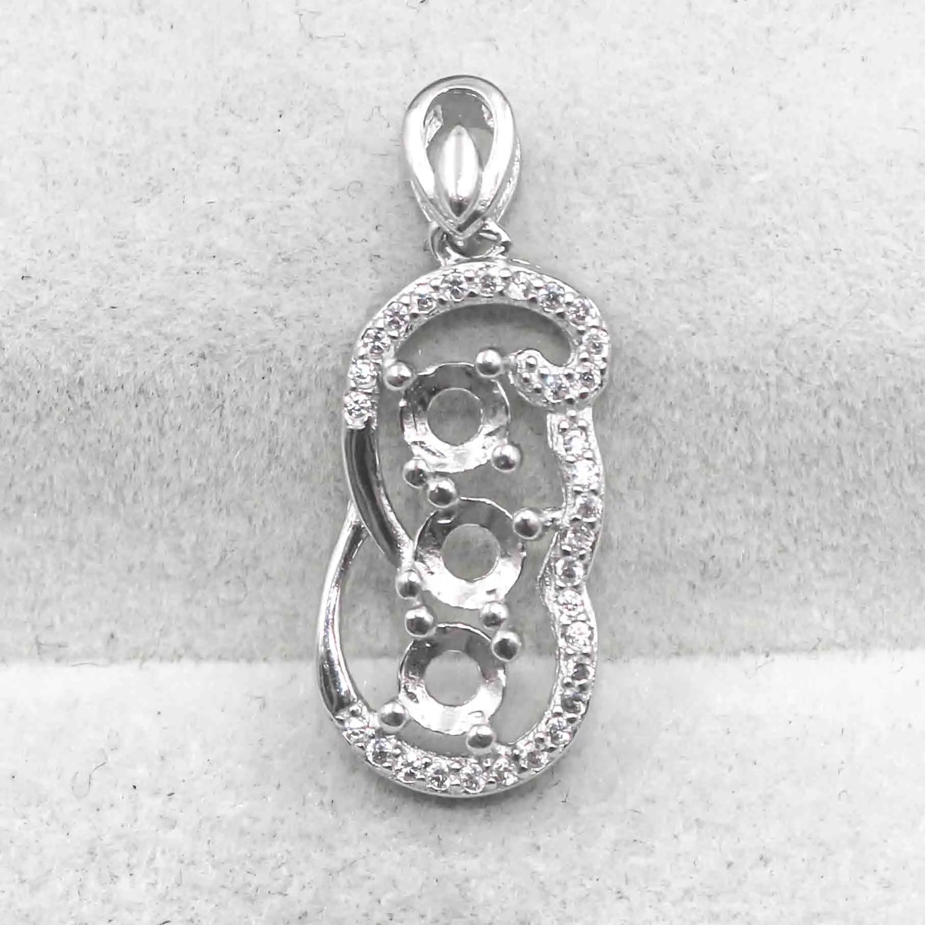 Sterling Silver 4*4mm Semi Mount Pendant Empty Frame Blank Support Setting S925 Base Holder Without Center Stone for DIY Inlay