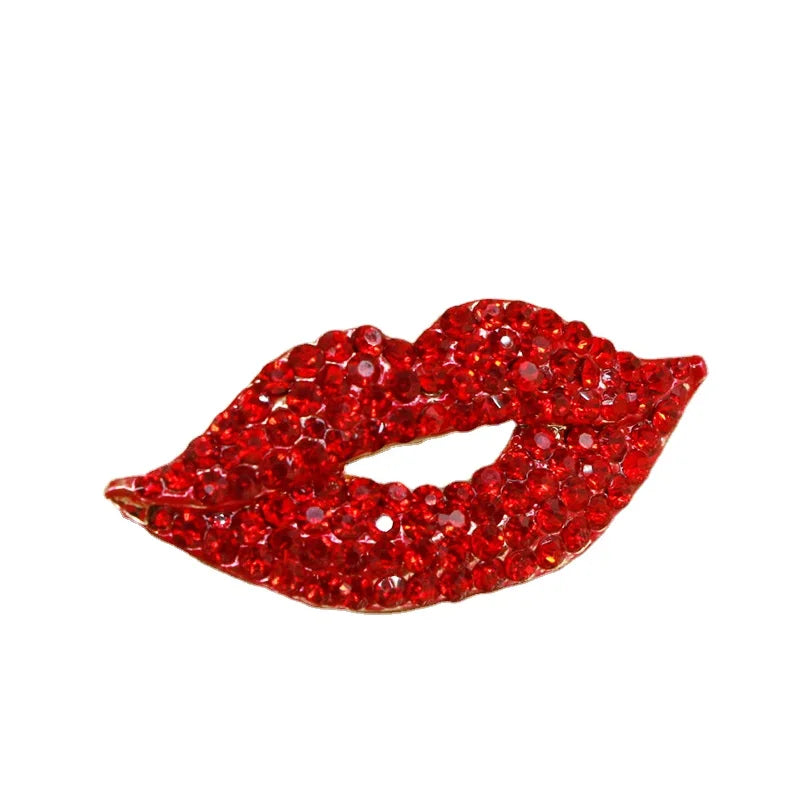 High Quality Red & Blue Crystal Rhinestones Paved Lips and Lipstick Brooch Pins for Lady or Girls