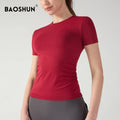 Custom Top Feminino Slim Fitted Deportivo Short Sleeved Running Tight Fitted Yoga Gym Fitness Sport T-Shirt Pour Femme