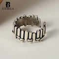 ICEBELA 925 Sterling Silver Vintage Fence Shape Strip Personalized Hiphop Unisex Dainty 925 Silver Vintage Fine Jewelry Rings