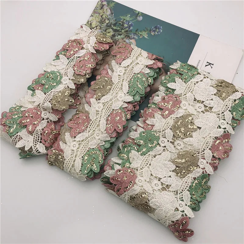 Sale for Set African Lace Trim  Flower Border Trim Dress Trimming Polyester Satin Lace Tirm for Garment