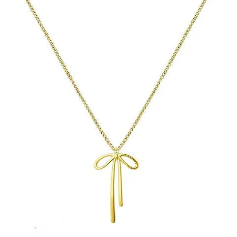 New Fashion Casual Trendy Romantic Bow Long Earrings Simple Gold Wire Bow Necklace  for Women Wedding Party
