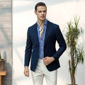 Men's Slim-Fit Retro British Print Business Suit Dark Blue Camouflage Jacquard European American Big Single Breasted Adult