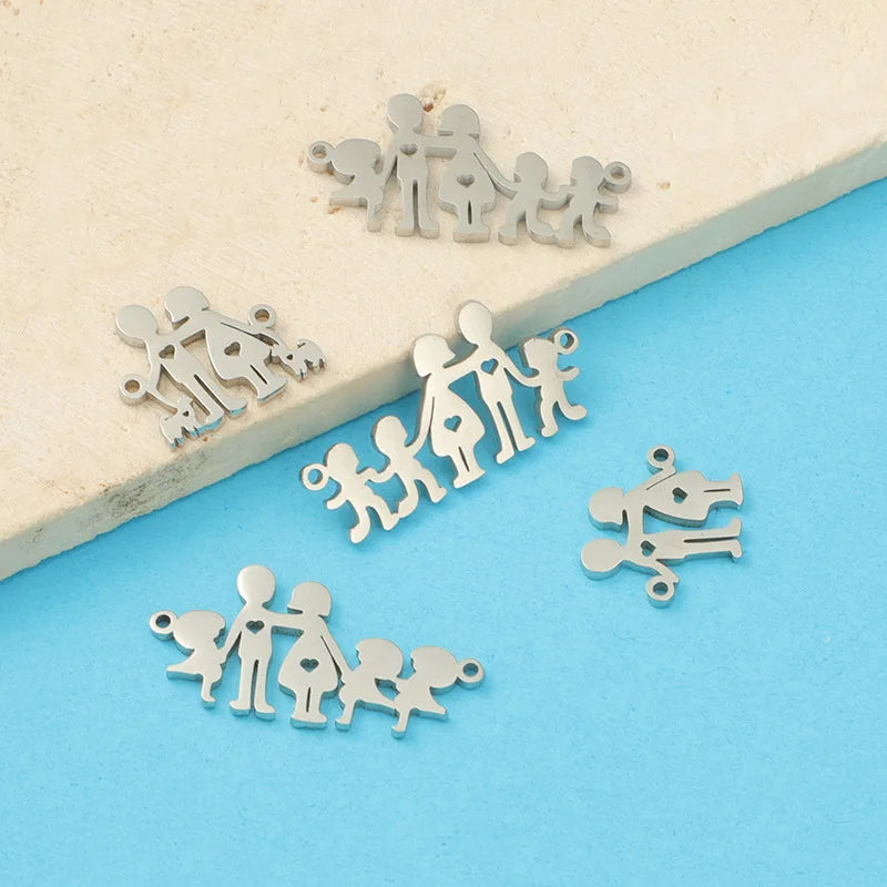 Creative Mirror Polished Stainless Steel Mom Dad Boy Girl Pendant Family Charms for Necklace Keychain Making