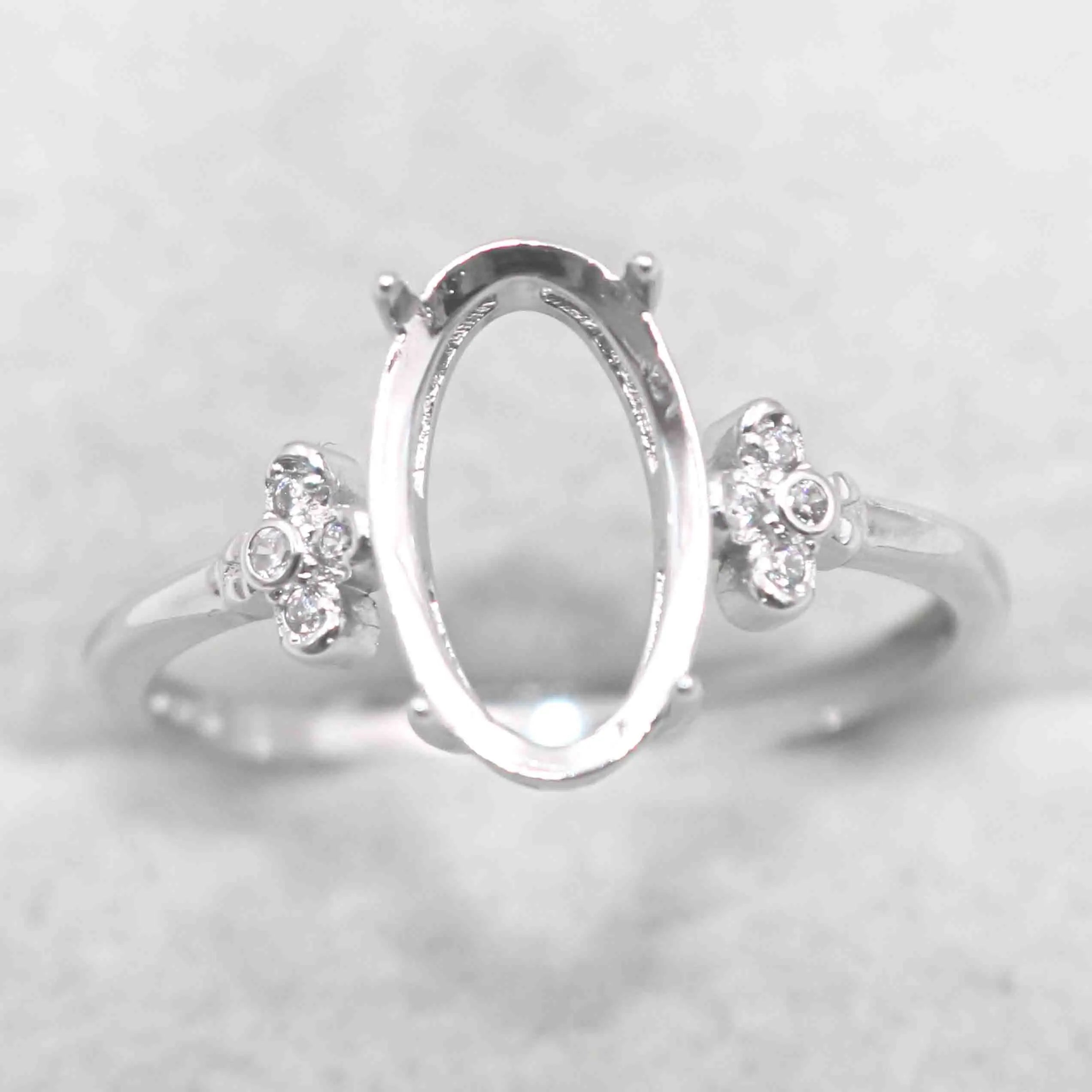 Sterling Silver 7*12mm Semi Mount Ring Empty Frame Blank Support Claws Setting S925 Base Holder Without Center Stone for Inlay
