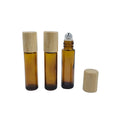 Custom Essential Oil Perfume Roller Bottle Cosmetic Package 10ml Refillable Empty Amber Glass Roll on Bottle with Bamboo Cap