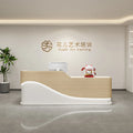 Luxury White Marble Pattern Customizable Size Reception Desk with Multiple Storage Space Front for Salon Shop