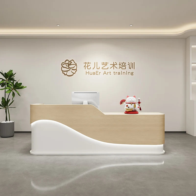 Luxury White Marble Pattern Customizable Size Reception Desk with Multiple Storage Space Front for Salon Shop