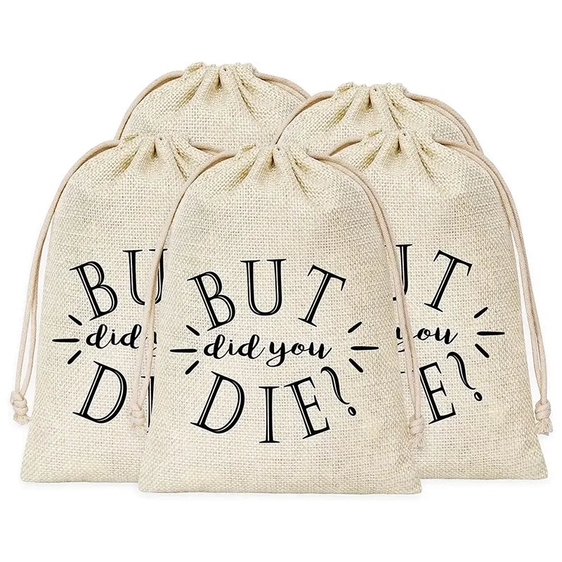Custom Logo 6x8 Inches Drawstring Jute Linen Hangover Kit Party Gift Bags Girl's Trip Recovery Kit Pouches