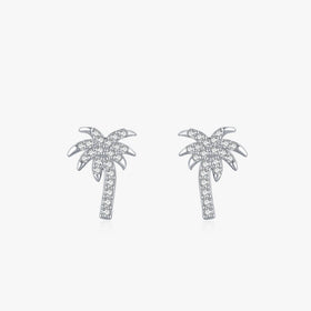 Ailmay Top Quality Real 925 Sterling Silver Trendy Coconut Tree Clear Zircon Stud Earrings for Women Romantic Wedding Jewelry