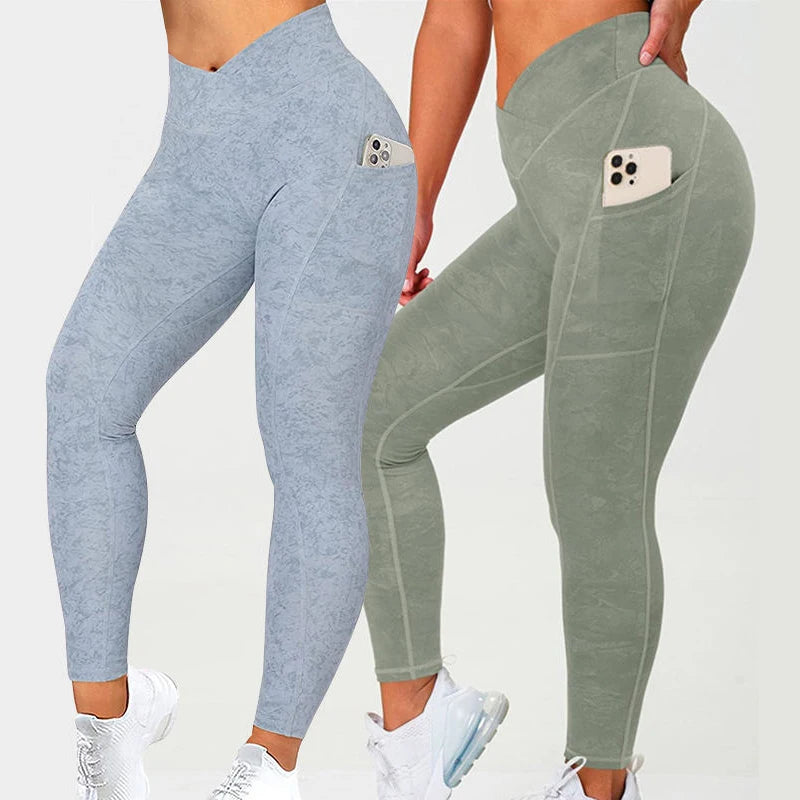 Customize High Waist Leggings Workout Butt Lifting Yoga Pants Sports Fitness Pocket Nylon Spandex Four-Way Stretch Breathable