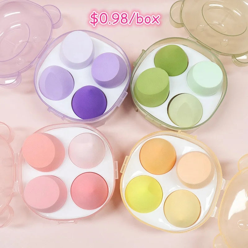 Wholesale Good Quality Makeup Sponge for Foundation Blender 4 Pcs in One Box Makeup Sponge Blender Puff Set with Cute Bear Box