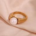 Fashion Statement Ring Imitation Pearl Engagement Jewelry 18k Gold Plated Stainless Steel Rings Jewelry Women