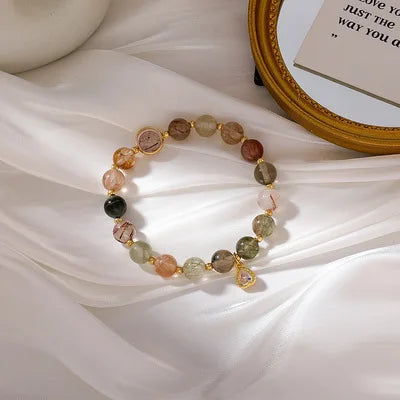 Natural Stone Crystal Beaded Bracelets With Heart Pendants Agate Elastic Handmade Jewelry Custom Bracelets