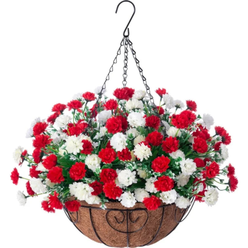 Artificial Hanging Flower Basket Silk Hanging Flower Colorful Daisy with Coconut Lining Basket for Courtyard Spring Summer Decor