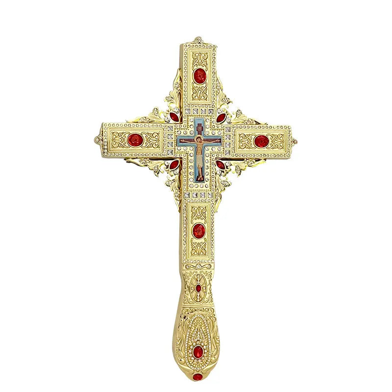 Gold-plating Crucifix Christ Suffering Image Prayer Orthodox Hand Holding Cross Jewel Church Decorative Cross